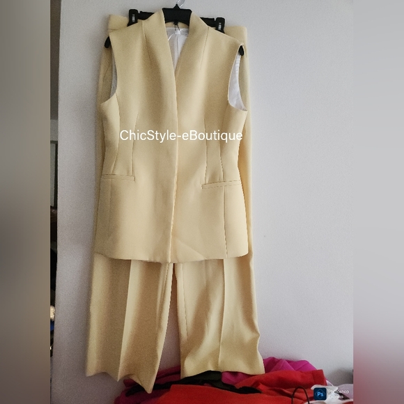 Zara Co-ord Set Preplum Vest/Waistcoat + Wide Leg Pants ZW Collection Yellow - Picture 2 of 16